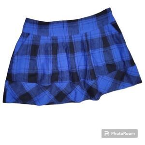 FOREVER 21 BLUE PLAID WOOL MINI SKIRT - S